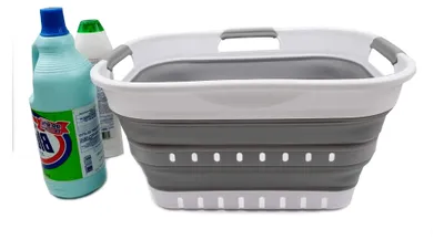 Produktbild von 19L Collapsible 3-Wäschekorb - faltbarer Pop-up-Vorratsbehälter/Korb (Weiß/Grau, 1)