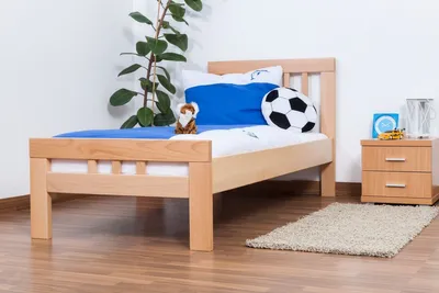 Produktbild von Bettrahmen für Kinder / Kinderbett 90 x 190 cm | Massivholz: Buche | Natur | besonders hohe Qualität