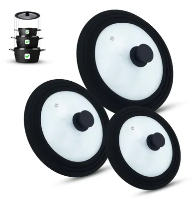 Obrázok produktu pre Sada 3 univerzálnych sklenených pokrievok vhodné pre hrnce a panvice s priemerom 16–32 cm