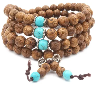 Productafbeelding van Mala Zen armband, 8 mm, 108 houten kralen, turquoise hout, geschikt voor heren en dames