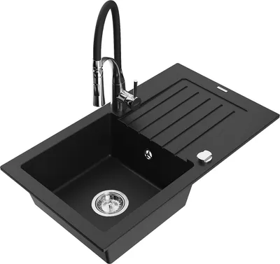 Produktbild von Mexen Pablo 1 Becken-Granitspüle mit Abtropffläche und Mischbatterie Aster, Schwarz - 6510-77-73450-07