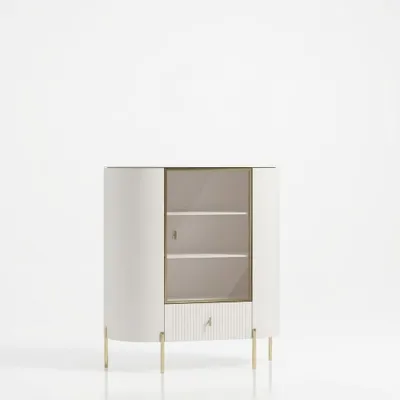 Produktbild von Glasvitrine in Kaschmir Matt - 105 cm Breite - Moderne Highboard-Vitrine geriffelt