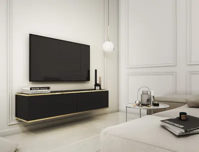Produktbild von TV Lowboard RTV-Schrank Fernsehtisch ORO 135 Schwarz + Gold Wohnzimmer