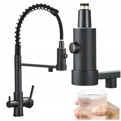 Produktbild von AjieQAQ 3-Wege Küchenarmatur Schwarz Matt mit ausziehbarer Brause Wasserhahn für Wasserfilter