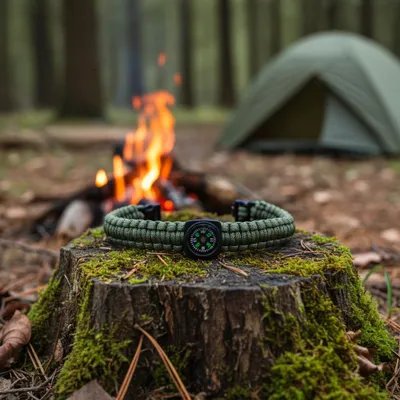 Productafbeelding van Overlevingsarmband met accessoires - groen, AI-gegenereerde afbeelding