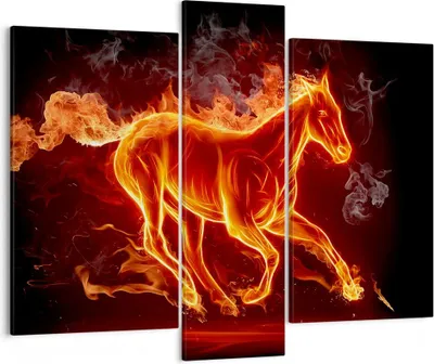 Produktbild von Bild auf Leinwand - Leinwandbild - Pferd Illustration Flammen - 95x80cm - Wand Bild - Wanddeko - Leinwanddruck - Bilder - Kunstdruck - Wanddekoration - Leinwand bilder - Wandkunst - CB95x80-0203
