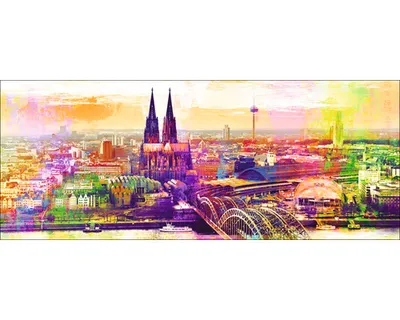 Produktbild von Glasbild Köln Skyline bunt I 80x30 cm