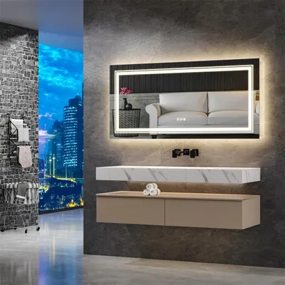 Immagine prodotto di Specchio da bagno a LED - Specchio da parete 120x60 cm - Illuminazione a LED dimmerabile - Antiappannamento - 3 tonalità di luce - Sensore touch - Grado di protezione IP44