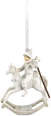 Zdjęcie produktu dla Figurka dziecka na koniku karuzelowym, żywica, 14x7x20 cm, beżowa, Clayre & Eef, model 6PR4791