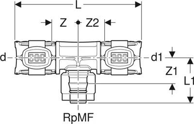 Immagine prodotto di Geberit GE FlowFit Masterfix, raccordo a T di transizione, d20 x RpMF1/2 x 20 mm, PPSU, 1 pz.