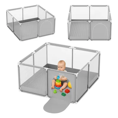 Produktbild von TULANO Cozy 20 | Laufgitter für Baby Kleinkinder Krabbelgitter Laufstall | Indoor Outdoor | Reißverschluss | Atmungsaktivem Netz | 130x130cm | Grau