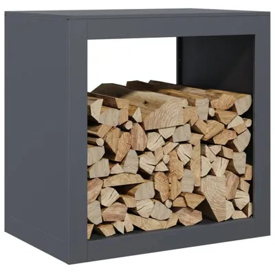 Zdjęcie produktu dla Półka na drewno do kominka - stojak na drewno opałowe - stal - 60x40x60 cm - do użytku wewnątrz i na zewnątrz - kolor oliwkowy