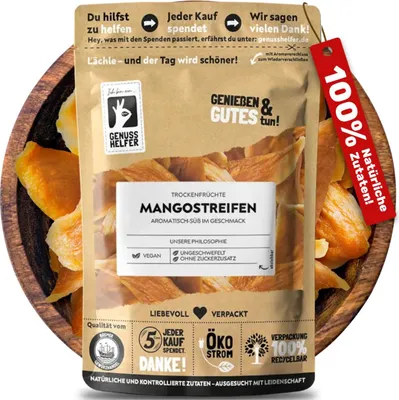 Produktbild von Mango, getrocknet ungeschwefelte Mangostreifen ohne Zuckerzusatz - getrocknete Früchte, Trockenfrüchte, Trockenobst, ungezuckert, dried mango, dried fruit, 600g