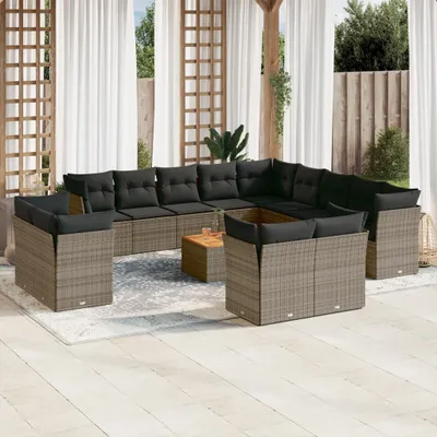 Produktbild von Design 14-tlg. Garten-Sofagarnitur mit Kissen Grau Poly Rattan, Gartenmöbel-Sets 2024 Neu