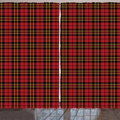 Produktbild von ARANDE Kariert Gardine, Schottisches britisches keltisches Kultur-traditionelles Design in den klassischen Farben, 280 x 260 cm, Schwarz Gelb Rot