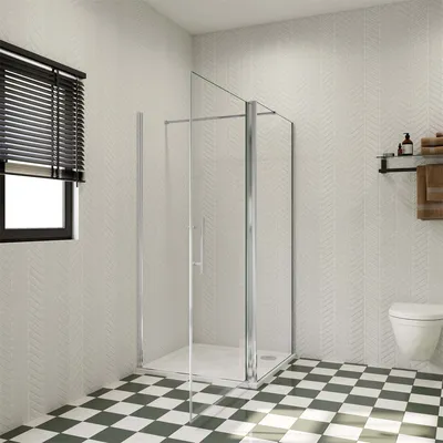 Produktbild von 76x70cm 185cm 6mm Duschtür mit Seitenwand Eckdusche Drehtür Glastür Duschkabine