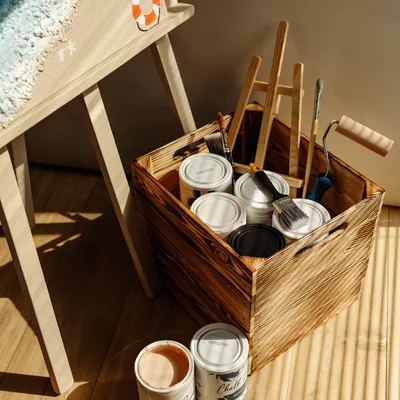 Immagine prodotto di Creative Deco 4x Cassetta in Legno Fiammato Adatta agli Scaffale Kallax | Cestino Portaoggetti con Maniglie 33x37x33cm | Cubi Portaoggetti, Scatola