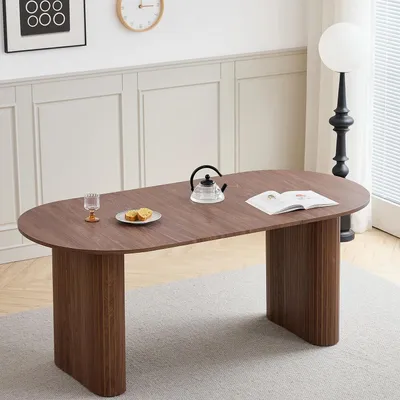 Produktbild von Esstisch - Ovaler Esstisch - Moderne Holzoptik - 180 x 90 cm - Für 6 Personen - Dunkelbraun