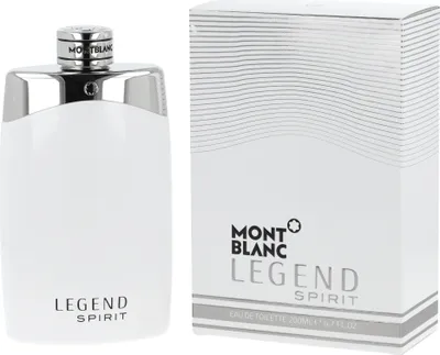 A white bottle of Mont Blanc Legend Spirit Eau de Toilette and its packaging are shown side-by-side against a white background.