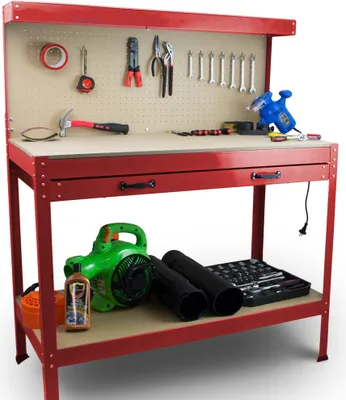 Produktbild von Bituxx Werktisch mit Lochwand und Schublade, Rot, MS-17726