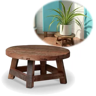 Produktbild von LS-LebenStil Holz Pflanzenhocker 25x12cm | Recycelt Altholz | Braun | Rund | Mini Tisch | Deko Hocker Blumenständer