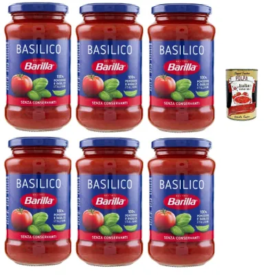 Produktbild von Barilla Basilico Pasta-Sauce – 6 x 400 g (2,4 kg) | Mit italienischen Tomaten & Basilikum – fruchtig-aromatisch, servierfertig, ohne Konservierungsstoffe + Italian Gourmet polpa