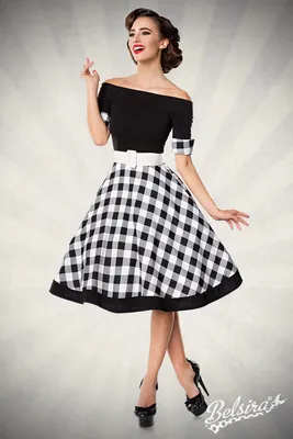 Produktbild von Belsira Mittellanges Kleid Damen Schulterfreies Swing-Kleid schwarz/weiß XL