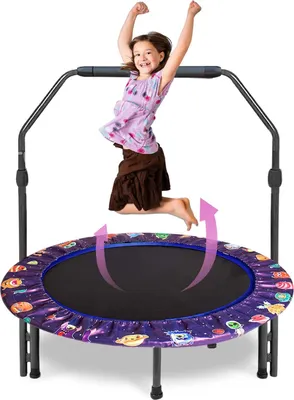 Zdjęcie produktu dla Mini trampolina, średnica 92 cm, trampolina dla dzieci, ze składanym bungee rebounderem, trampolina do skakania z regulowanym uchwytem i poduszką bezpieczeństwa, trampolina do użytku wewnątrz i na zewnątrz, dla chłopców i dziewczynek w wieku od 2 do 4 lat