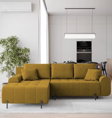 Produktbild von BroMARKT Ecksofa ARCO Schlaffunktion Bettkasten L-Form 270x180x91cm Gelb