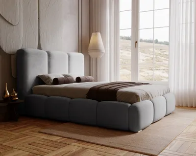 Obrázok produktu pre Čalúnená posteľ 160x200 cm Merkad - zamatová posteľ, dvojposteľ s úložným priestorom - spálňová posteľ sivá