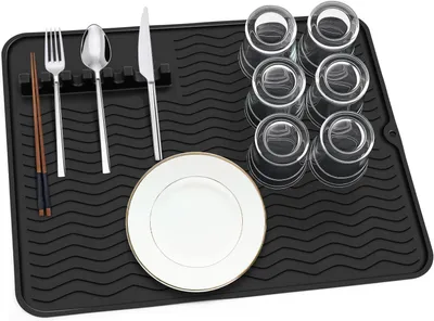 Produktbild von Abtropfmatte 50x40 cm aus Silikon, rutschfest und hitzebeständig (Schwarz)