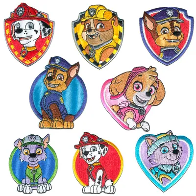 Obrázok produktu pre Paw Patrol © Sada 8 nášiviek Chase Marshall Skye, nažehľovacie nášivky, nášivky, na nažehlenie
