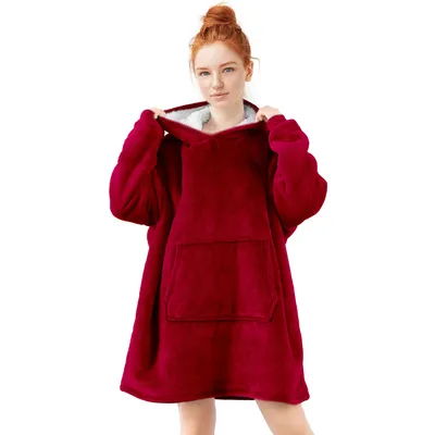 Image de V&L comfortlifestyle - Couverture polaire à manches - Plaid en polaire - 280 g/m² - Rouge - Sweat à capuche douillet