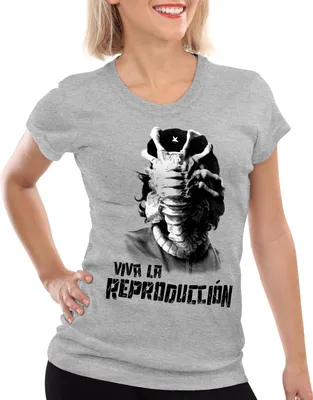 Produktbild von style3 Viva Facehugger T-Shirt Damen revolution revolution liberta xenomorph, Farbe:Grau meliert, Größe:XL