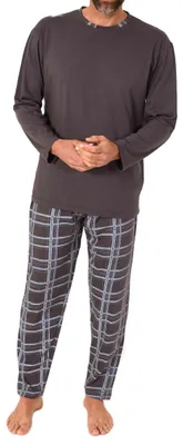 Produktbild von Normann Herren langarm Schlafanzug Pyjama mit Karohose aus Jersey ; anthrazit , 54