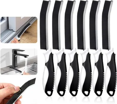 Productafbeelding van Reinigingsborstelset met 6 borstels, stelen, geschikt voor keuken, badkamer, ramen, wastafel, douche en vloer, zwart