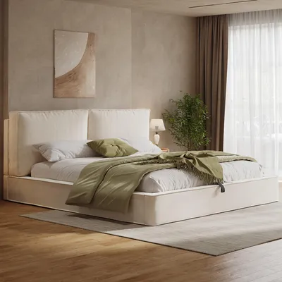 Produktbild von Flieks Hydraulisches Polsterbett 180x200cm mit Stauraum, Doppelbett mit gepolstertem Kopfteil, Stauraumbett Holzbett Jugendbett, Samt, Beige