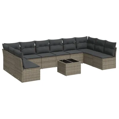 Produktbild von 11-tlg. Garten-Sofagarnitur mit Kissen Grau Poly Rattan