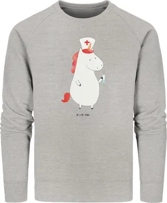 Produktbild von Mr. & Mrs. Panda Bio Baumwoll Pullover Einhorn Krankenschwester Größe S - Heather Grey - Geschenk, Unicorn, Sweatshirt, Krankenhaus, Krankenpfleger, Sweater, Ärztin