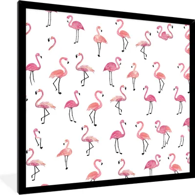 Produktbild von MuchoWow® MuchoWow® Gerahmtes Poster Flamingo - Vogel - Rosa - Muster 40x40 cm - Poster mit zchwarzem Bilderrahmen - Mit Rahmen - Wanddekoration Schlafzimmer