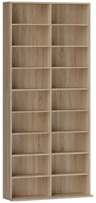 Produktbild von 9-stufiges DVD-Regal mit 18 Fächern und 14 verstellbaren Einlegeböden, Platz für 640 CDs, 360 DVDs oder 430 Blu-rays, Naturholz
