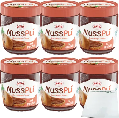 Produktbild von Nusspli Nuss-Nougat-Creme 6er Pack (6x400g Glas) + usy Block