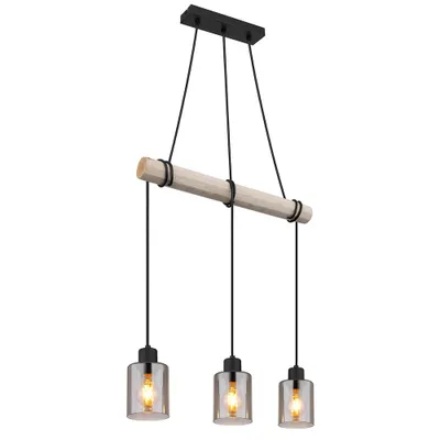 Produktbild von Hängeleuchte, Holzbalken, Glas rauchfarben, H 140 cm