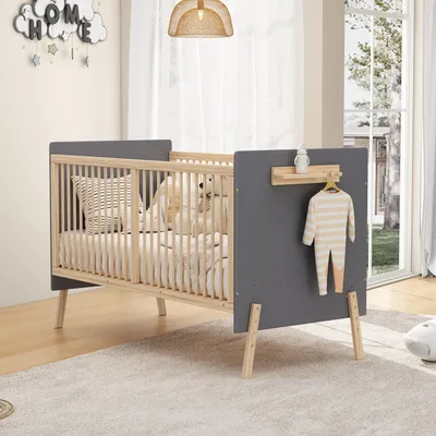 Produktbild von Flieks Kinderbett 70x140cm mit höhenverstellbaren Beinen, Babybett Nebenbett mit abnehmbarer Seitengitter, 140x70x86 cm, Naturbelassen