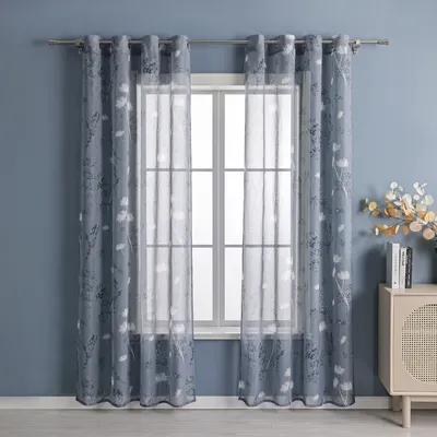 Produktbild von Joyswahl Vorhang Ösen modern Voile Gardine (1 St) mit botanischen Mustern Vorhänge transparent Schlafzimmer Wohnzimmer Grau HxB 175x140 cm
