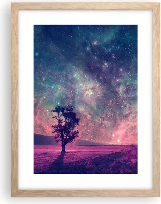 Produktbild von Gerahmtes Poster - Rahmen in heller Eiche - Kosmos Baum Wiese - 30x40 cm - Wand Bild - Wanddeko - Wandbilder - Wandposter - Bilderrahmen - Bilder - Kunstdruck - Wandbild - P2NPA30x40-4225