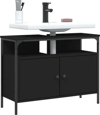 Produktbild von Design Waschbeckenunterschrank Schwarz 60x30x60 cm Holzwerkstoff, Badezimmerschränke 2024 Neu