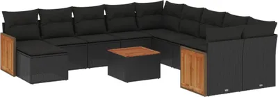 Produktbild von vidaXL 12-tlg. Garten-Sofagarnitur mit Kissen Schwarz Poly Rattan