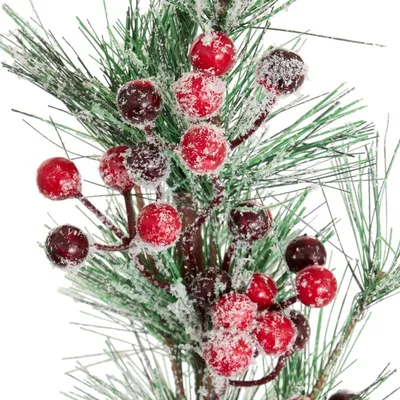Produktbild von Weihnachtlicher Zierzweig mit verschneitem Tannenbaum und Beeren, H. 65 cm