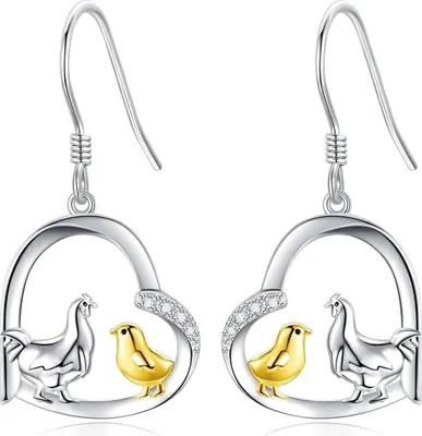 Obrázek produktu pro Kuřecí náušnice Sterling Silver Mother Child Farm Animal Jewellery